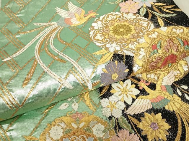平和屋着物▼六通柄袋帯　正倉院鳳凰花文　金銀糸　正絹　逸品　DABE4791az