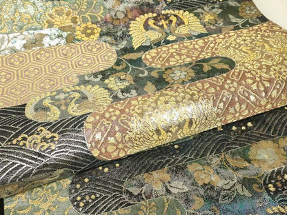 平和屋着物▼六通柄袋帯　霞取り花鳥文　金糸　引箔　正絹　逸品　DABE4793az