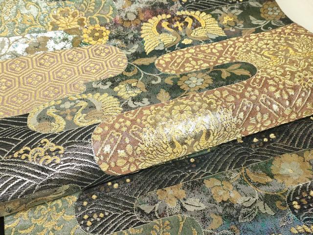 平和屋着物▼六通柄袋帯　霞取り花鳥文　金糸　引箔　正絹　逸品　DABE4793az