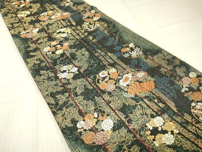 平和屋着物▼両面　六通柄袋帯　唐織　花丸文　金糸　引箔　正絹　逸品　DABE4795az
