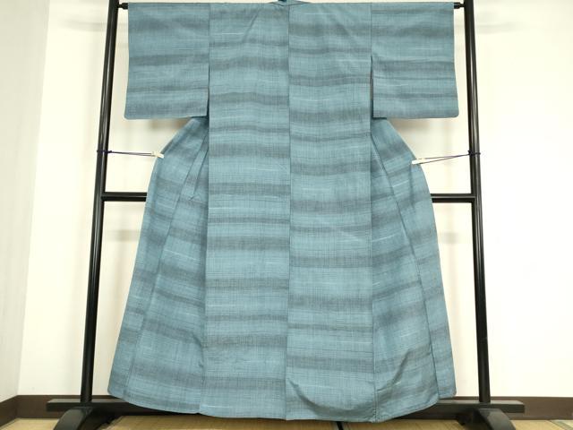 平和屋着物▽上質な紬　単衣　霞横段文　正絹　逸品　DABE4796az