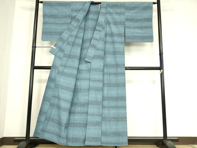 平和屋着物▽上質な紬　単衣　霞横段文　正絹　逸品　DABE4796az