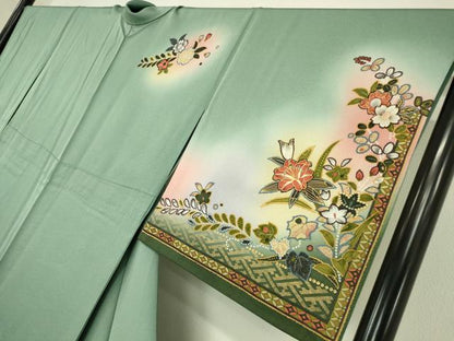 平和屋着物▽訪問着　単衣　七宝に辻が花　暈し染め　正絹　逸品　DABE4797az