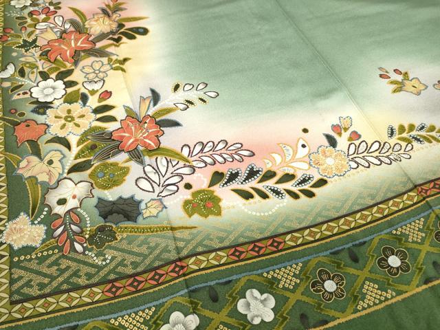 平和屋着物▽訪問着　単衣　七宝に辻が花　暈し染め　正絹　逸品　DABE4797az