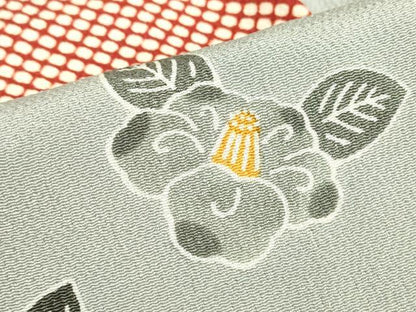 平和屋着物▽上質な小紋　単衣　型染め　市松花文　鬼しぼ縮緬　正絹　逸品　DABE4798az