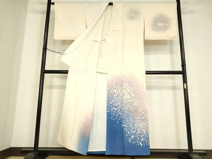 平和屋着物▽訪問着　単衣　草花文　暈し染め　正絹　逸品　DABE4799az