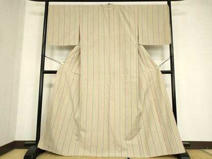 平和屋着物▽上質な紬　単衣　縞　正絹　逸品　DABE4801az