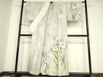 平和屋着物▽訪問着　単衣　草花文　暈し染め　正絹　逸品　DABE4802az