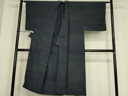 平和屋着物▽男性　紬　単衣　霞文　濃紺色　正絹　逸品　DABE4806az