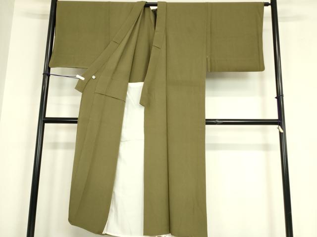 平和屋着物▽男性　色無地　単衣　黄海松茶色　正絹　逸品　DABE4807az