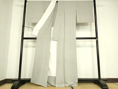 平和屋着物▽上質な小紋　単衣　格子文　正絹　逸品　DABE4808az