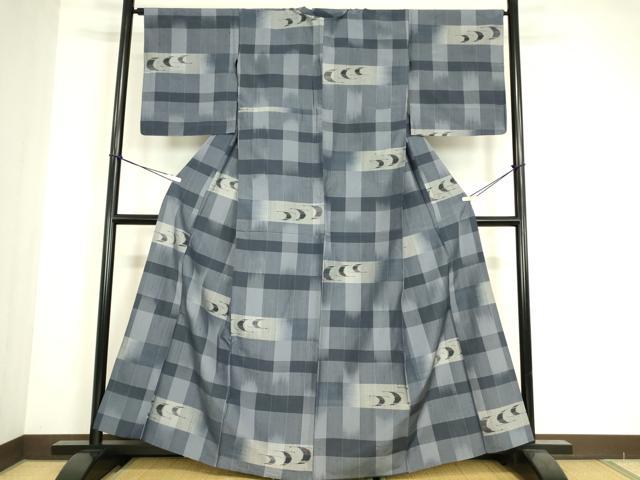 平和屋着物▽上質な紬　単衣　横段絣文　正絹　逸品　DABE4809az