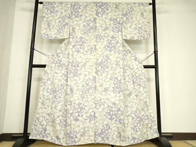 平和屋着物▽上質な小紋　単衣　草花文　正絹　逸品　DABE4811az