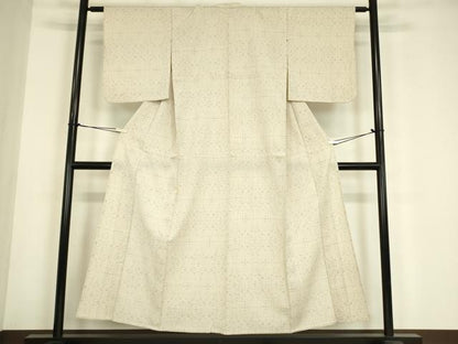 平和屋着物▽白鷹お召　単衣　幾何学文　正絹　逸品　DABE4813az