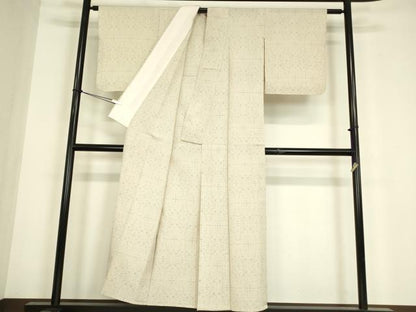 平和屋着物▽白鷹お召　単衣　幾何学文　正絹　逸品　DABE4813az