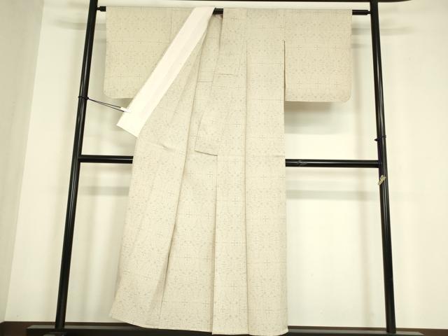 平和屋着物▽白鷹お召　単衣　幾何学文　正絹　逸品　DABE4813az