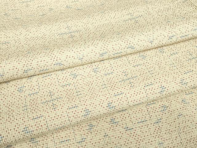 平和屋着物▽白鷹お召　単衣　幾何学文　正絹　逸品　DABE4813az