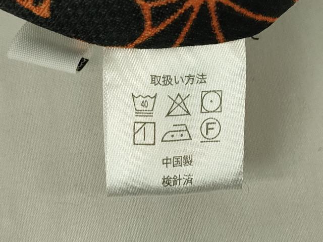 平和屋着物▽小紋　単衣　雪輪麻の葉花文　黒地　洗える着物　DABE4815az