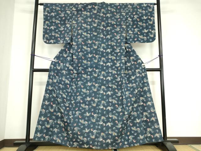 平和屋着物▽上質な小紋　単衣　舞蝶文　正絹　逸品　DABE4819az