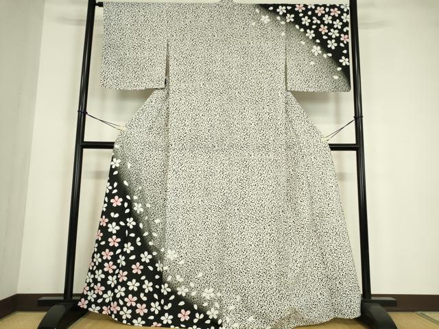 平和屋着物▽訪問着　単衣　舞桜　黒地　洗える着物　DABE4827az