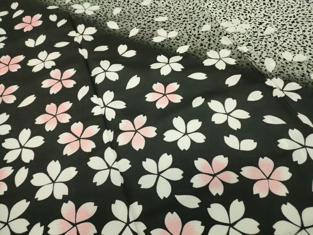 平和屋着物▽訪問着　単衣　舞桜　黒地　洗える着物　DABE4827az