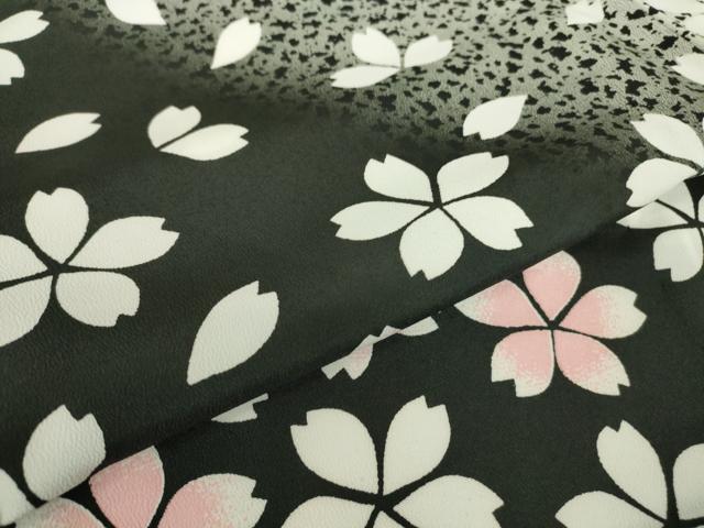 平和屋着物▽訪問着　単衣　舞桜　黒地　洗える着物　DABE4827az