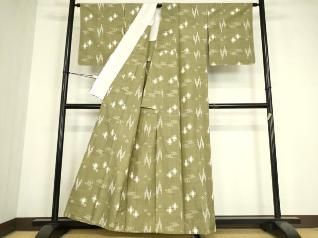 平和屋着物▽上質な紬　単衣　絣流水花文　正絹　逸品　DABE4833az