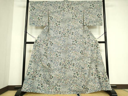 平和屋着物▽小紋　単衣　青海波花文　洗える着物　DABE4836az