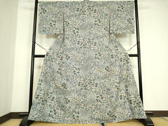 平和屋着物▽小紋　単衣　青海波花文　洗える着物　DABE4836az