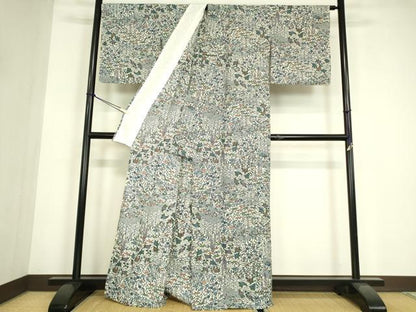 平和屋着物▽小紋　単衣　青海波花文　洗える着物　DABE4836az
