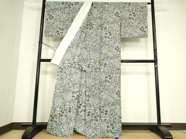平和屋着物▽小紋　単衣　青海波花文　洗える着物　DABE4836az