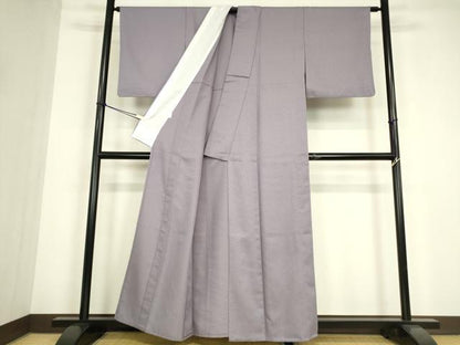 平和屋着物▽東京友禅　熊谷好博子　色無地　単衣　藤紫色　さんび謹製　洗える着物　DABE4841az