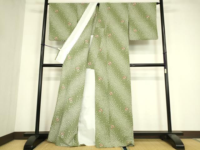 平和屋着物▽小紋　単衣　舞花文　洗える着物　DABE4844az