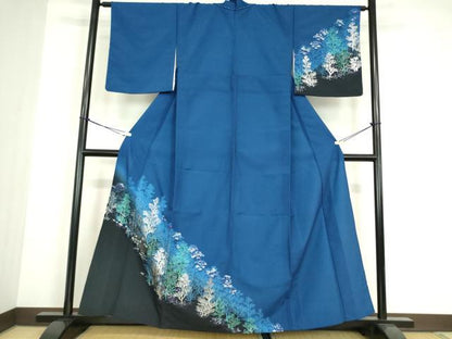 平和屋着物▽訪問着　単衣　樹林文　銀彩　洗える着物　未使用　DABE4846az