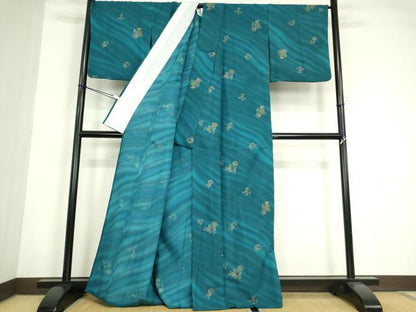 平和屋着物▽小紋　単衣　霞花文　洗える着物　DABE4847az