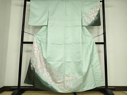平和屋着物▽訪問着　単衣　舞桜文　暈し染め　金彩　洗える着物　DABE4849az