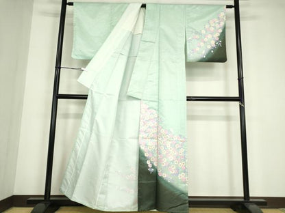 平和屋着物▽訪問着　単衣　舞桜文　暈し染め　金彩　洗える着物　DABE4849az