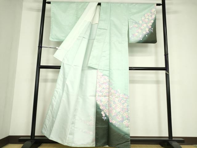 平和屋着物▽訪問着　単衣　舞桜文　暈し染め　金彩　洗える着物　DABE4849az