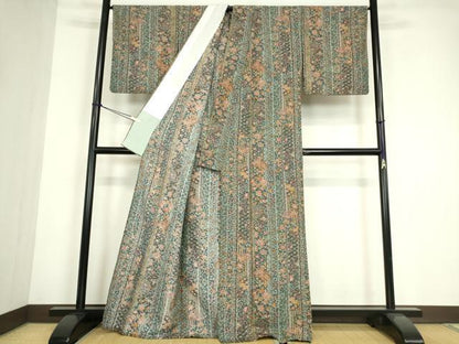 平和屋着物▽小紋　単衣　鳳凰更紗花文　洗える着物　DABE4851az
