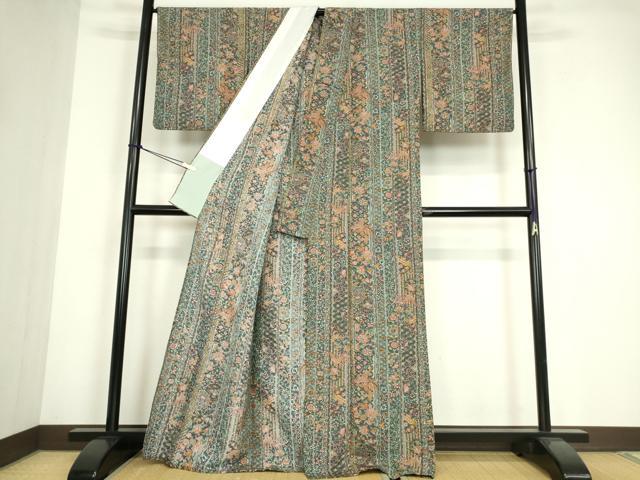 平和屋着物▽小紋　単衣　鳳凰更紗花文　洗える着物　DABE4851az