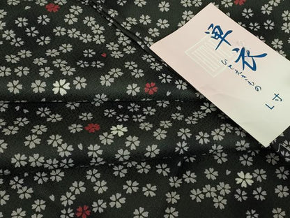 平和屋着物▽小紋　単衣　舞桜文　黒地　洗える着物　未使用　DABE4852az