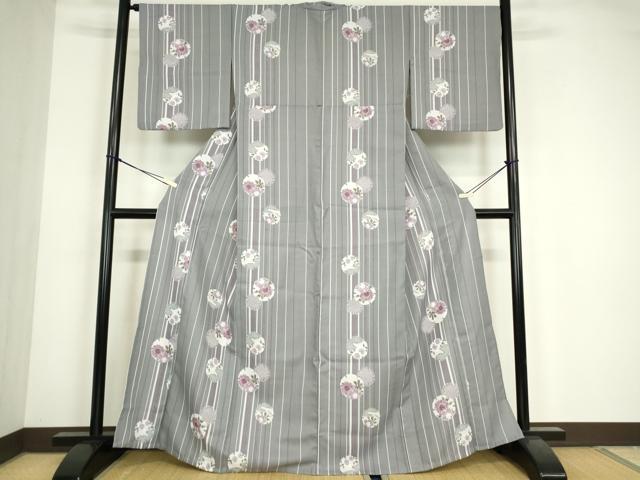 平和屋着物▽小紋　単衣　雪輪花文　洗える着物　DABE4856az