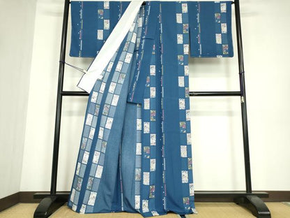 平和屋着物▽小紋　単衣　色紙桜文　洗える着物　未使用　DABE4859az