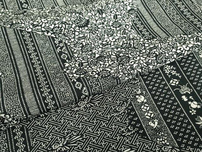 平和屋着物▽小紋　単衣　飛鳥宝尽くし花文　黒地　洗える着物　DABE4861az