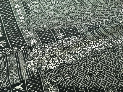 平和屋着物▽小紋　単衣　飛鳥宝尽くし花文　黒地　洗える着物　DABE4861az