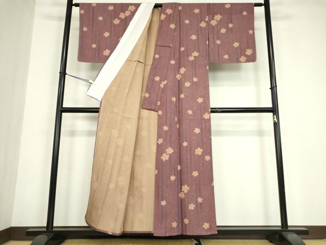 平和屋着物▽小紋　単衣　舞花文　洗える着物　DABE4864az