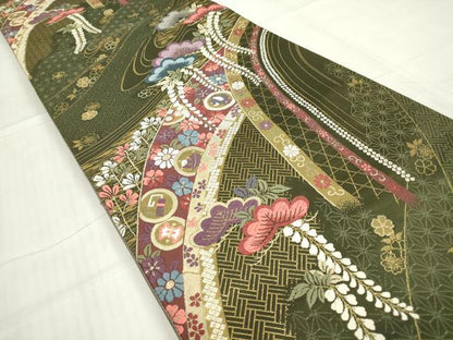 平和屋着物▼六通柄袋帯　唐織　宝尽くし花松文　金糸　正絹　逸品　DABE4881az