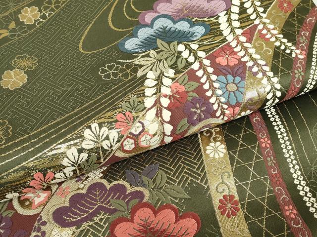 平和屋着物▼六通柄袋帯　唐織　宝尽くし花松文　金糸　正絹　逸品　DABE4881az