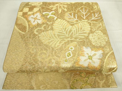 平和屋着物▼六通柄袋帯　七宝若松葉花文　金銀糸　鈴乃屋扱い　正絹　逸品　DABE4883az