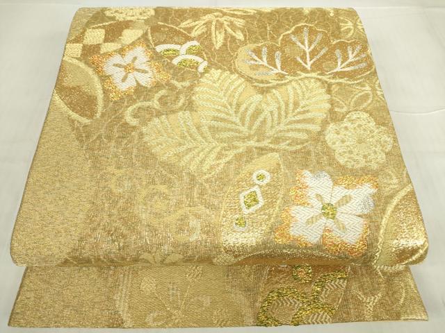 平和屋着物▼六通柄袋帯　七宝若松葉花文　金銀糸　鈴乃屋扱い　正絹　逸品　DABE4883az